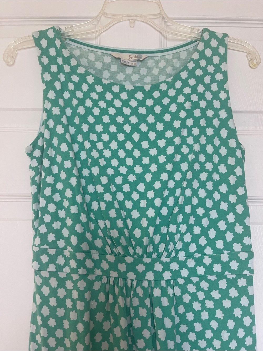 Boden Teal and White Sleeveless Printed Knit Dress, size 6 - Picture 2 of 8